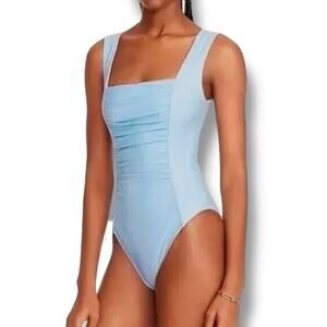 J Crew Squareneck Ruched One Piece Swimsuit Women's 24 Baby Blue Beach
